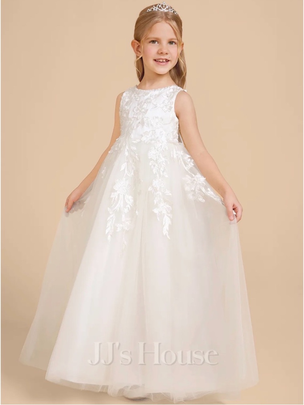 JJs House Ivory Floral Appliqué Tulle Pageant Dress